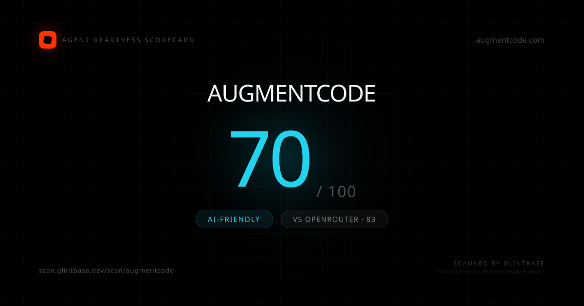 Augmentcode Agent Readiness scorecard — 70/100