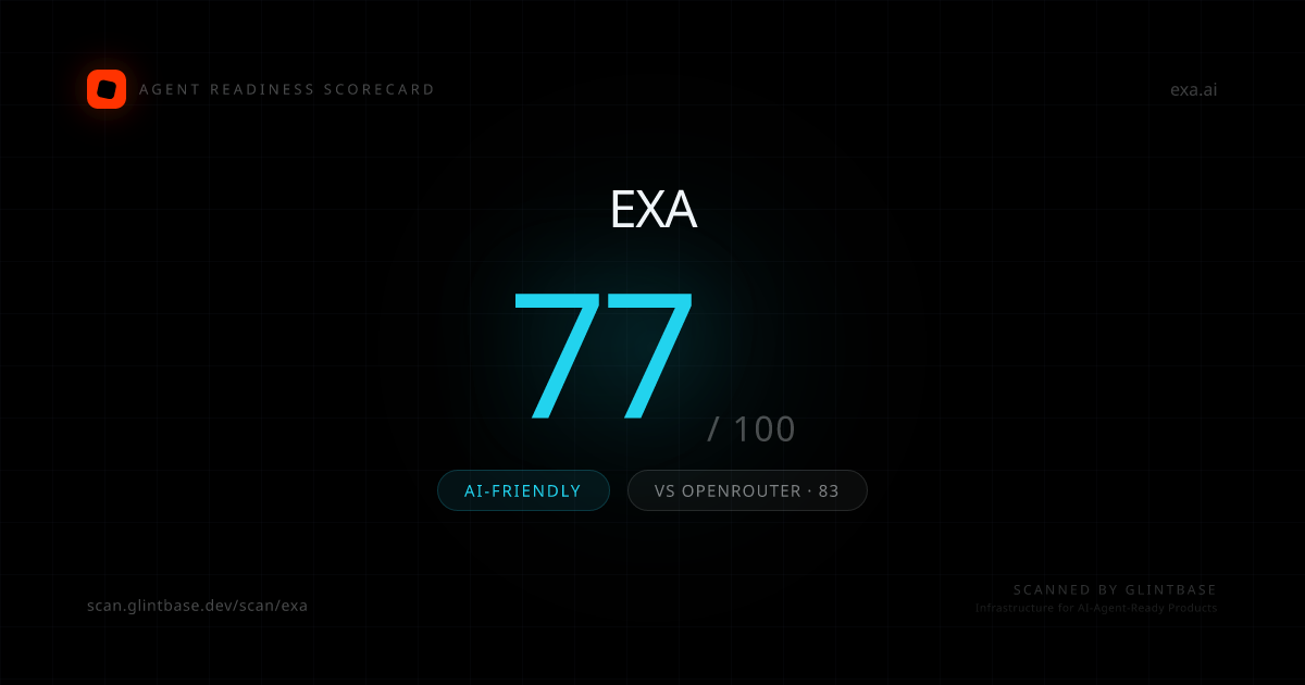 Exa Agent Readiness scorecard — 77/100