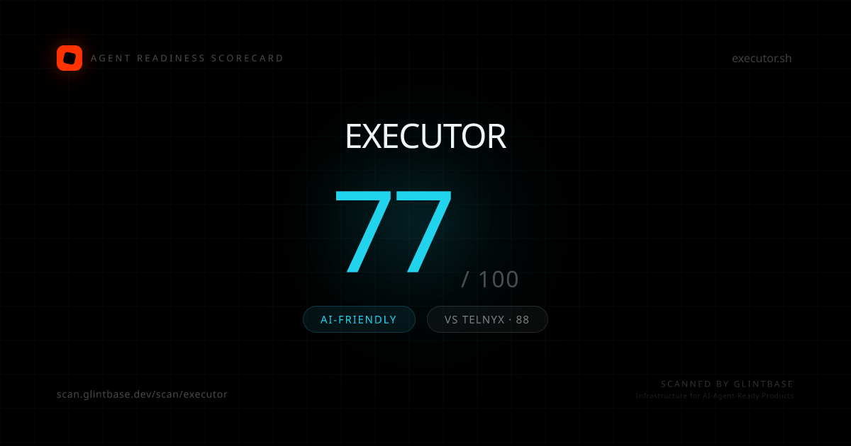 Executor Agent Readiness scorecard — 77/100