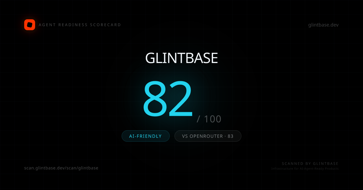 Glintbase Agent Readiness scorecard — 82/100