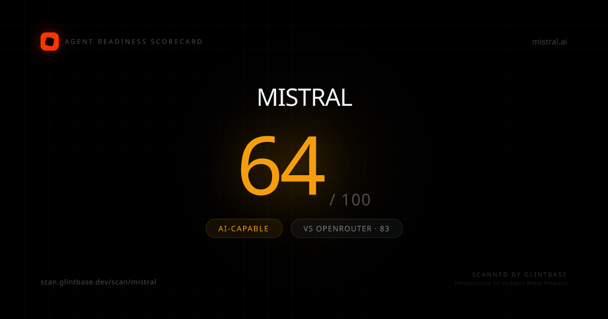 Mistral Agent Readiness scorecard — 64/100