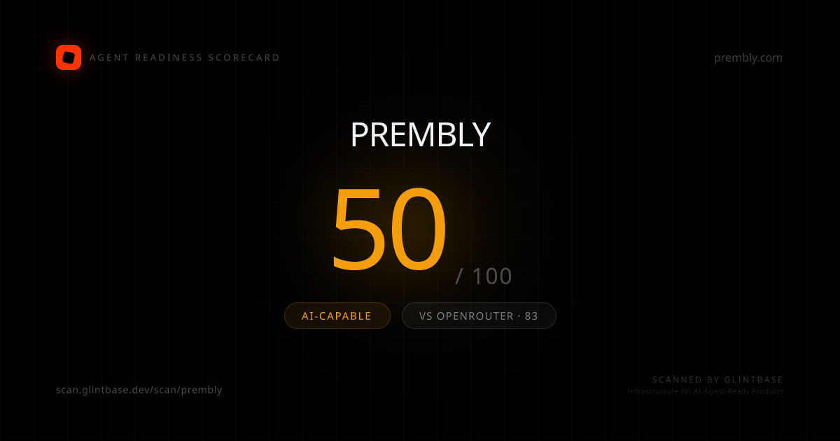 Prembly Agent Readiness scorecard — 50/100