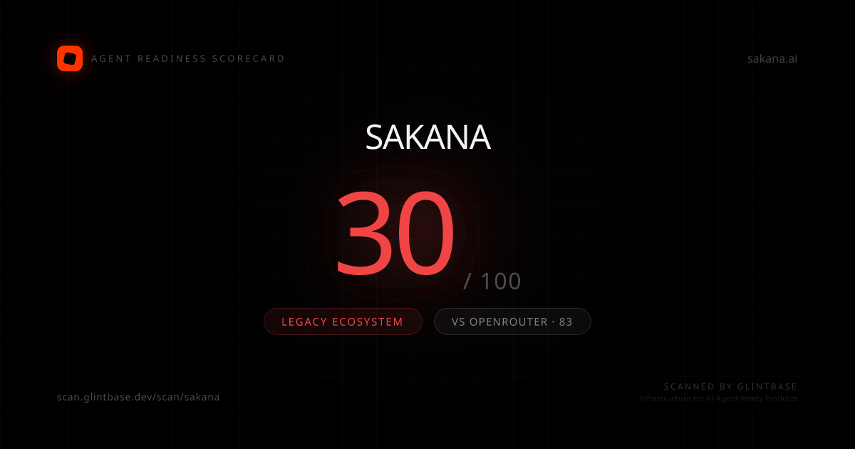 Sakana Agent Readiness scorecard — 30/100